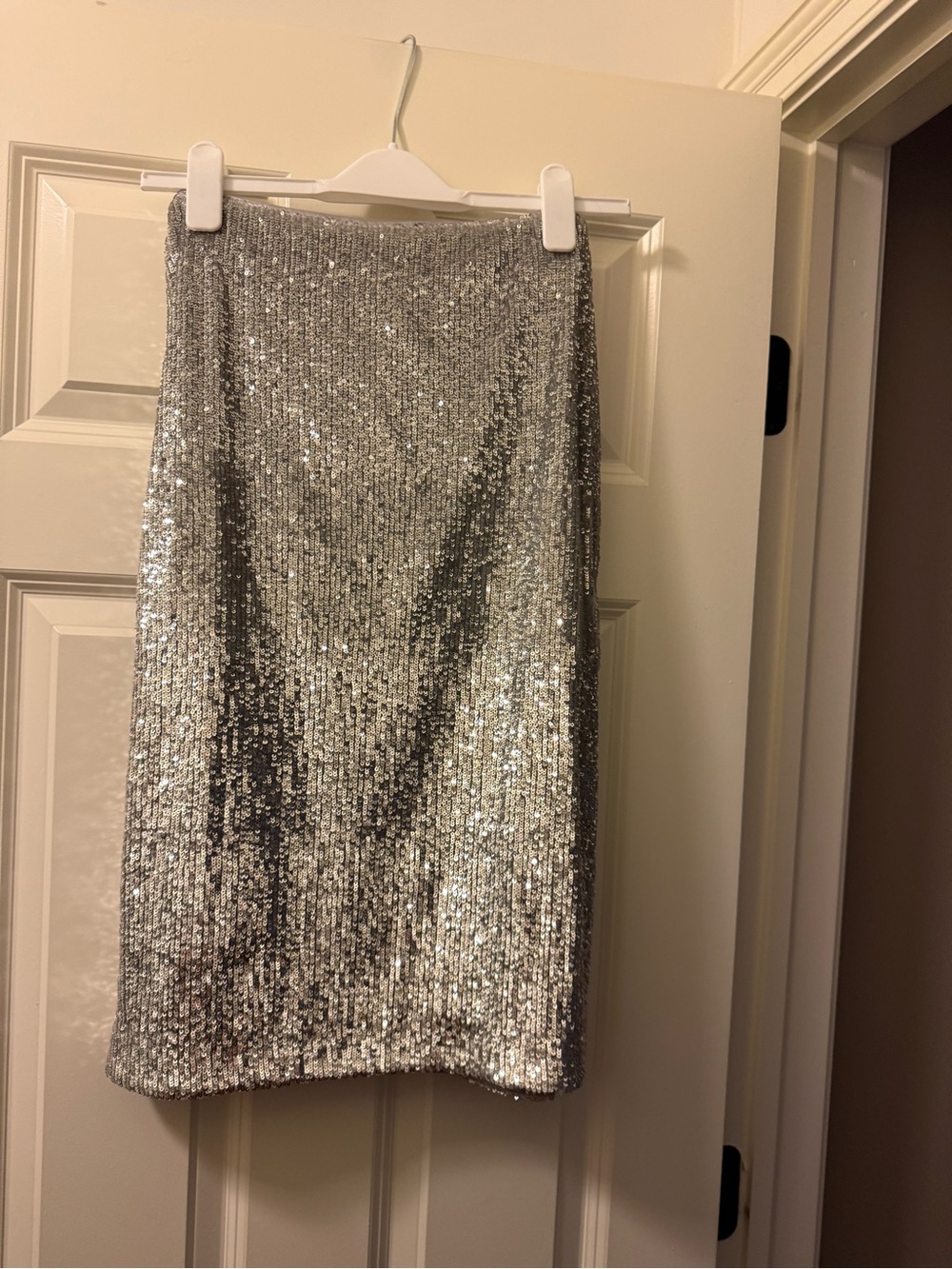 W by Worth Silver Sequin Pencil Skirt